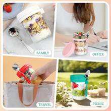 Tarro de Avena de Vidrio de 16 oz, Tarro Sellado de Gran Capacidad, Juego de 6 Contenedores de Avena Nocturna con Tapas y Cucharas, para Almacenar Leche, Cereales, Frutas - mezclado - Ver 11