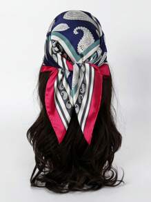 1 pieza Pañuelo cuadrado con estampado de cachemira para mujer, accesorio de moda adecuado para uso diario como diadema, corbata, pañuelo para el cuello con aspecto de seda