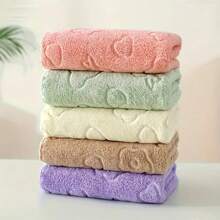 5 Packs Cute Cartoon Bear And Flower Embossed Towels, Soft Absorbent Quick-Dry Face Towels, Premium Towel Gift Set For Men & Women, Ideal For Bathroom, Kitchen, Living Room, Bedroom Use, 100% Polyester Knit Fabric