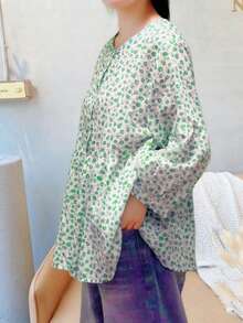 YUXIN 夏季新款宽松甜美3/4袖圆领休闲衬衫，时尚蝙蝠翼碎花衬衫