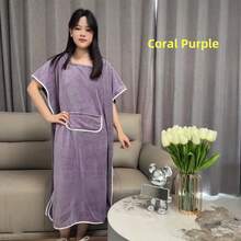 1pc Solid Color Hooded Robe Poncho, Minimalist Plush Hooded Bathrobes For Changing, Beach, Surfing, Swimming, Thickened Warm Adult Beach Poncho With Drawstring - Light Blue - View 8