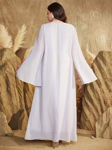 Đầm dài kiểu Ả Rập cỡ lớn dành cho nữ, thêu hoa và đính sequin, thiết kế thanh lịch, thích hợp cho kỳ nghỉ xuân. - Bụi tím - Xem 3