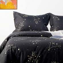 Black Microfiber Comforter Set – Starry Night Pattern, Soft And Wrinkle-Free - màu đen - Xem 6