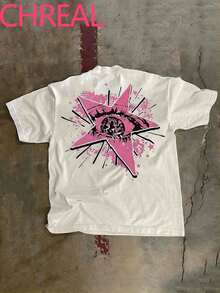 (Double Sided Printing)Y2k Style Printed Fashionable And  Soft And Comfortable Casual T-Shirt, Suitable For Both Men And Women - 白色 - 查看 2