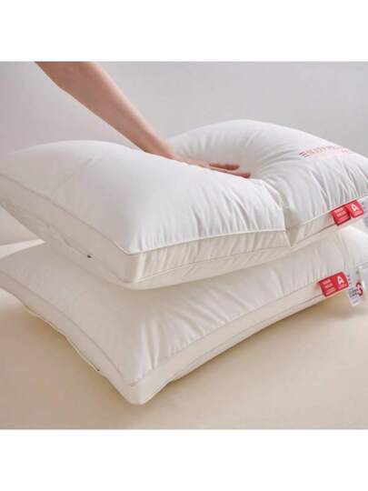 1pc Premium 5-Star Hotel 100% Cotton Waterproof Pillow, Oil And Stain Resistant, Fluffy And Supportive Neck Relaxing Luxury Bedroom Pillow For Home & Dorm