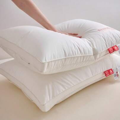 1pc Premium 5-Star Hotel 100% Cotton Waterproof Pillow, Oil And Stain Resistant, Fluffy And Supportive Neck Relaxing Luxury Bedroom Pillow For Home & Dorm