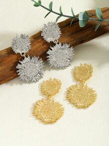 1 对独特的波西米亚大向日葵吊坠耳环，油滴金属双花耳环，向日葵吊坠耳环，花卉耳环，复古夏季珠宝礼物