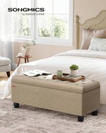 Storage Ottoman, Storage Bench, Tufted Entryway Bedroom Bench, 17.7 X 46.5 X 17.7 Inches, Hinges Easy Lid Operation, Wooden Legs, Linen-Look Cover, Loads 330 Lb, Camel Brown ULOM070K01,8059561 - 卡其色 - 查看 5
