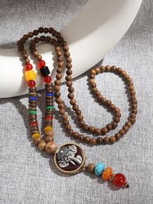 1 件复古莲花坚果吊坠木质项链，男女皆宜，优雅 - 均碼 - 查看 8