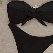 Bộ bikini nữ gợi cảm màu trơn, kiểu push-up, thích hợp cho kỳ nghỉ hè trên bãi biển. - màu đen - Xem 4