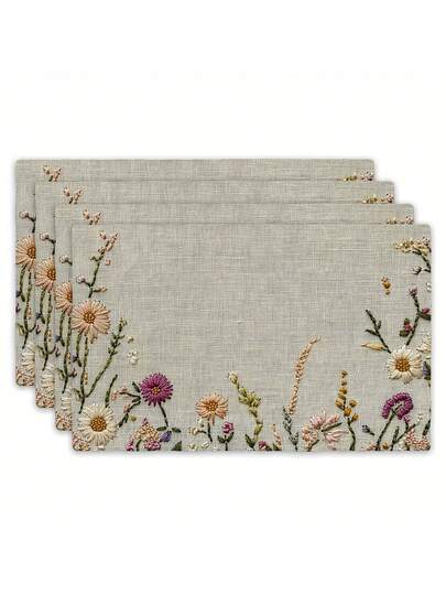 1/4/6/8 件彩色花朵，尺寸 32x42 厘米/12.6*16.5 英寸，2D 平面印刷，家居装饰桌旗防滑耐热厨房、宴会、派对装饰餐垫，秋季装饰，秋季装饰，房间装饰