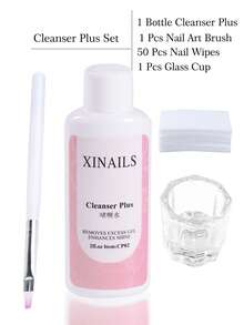 1 Set Nail Remover Cleanser Plus With Nail Brushes Glass Cup Remover Wipes Cleaning And Washing Nail Polish Remover, Nail Art Brushes Cleanser And Slip Solution For Poly Nail Gel