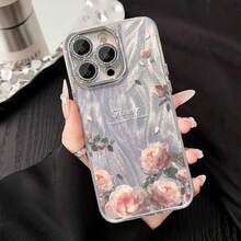 Funda para teléfono 1 pieza adecuada para teléfono con 16 flores, teléfono con textura de estampado rosa literario, anticaída, elementos florales divertidos, teléfono duradero, la mejor familia y amigos, adecuado para 16 15 14 13 12 11 Pro y otros modelos. - Colores mixtos 1 - Ver 1