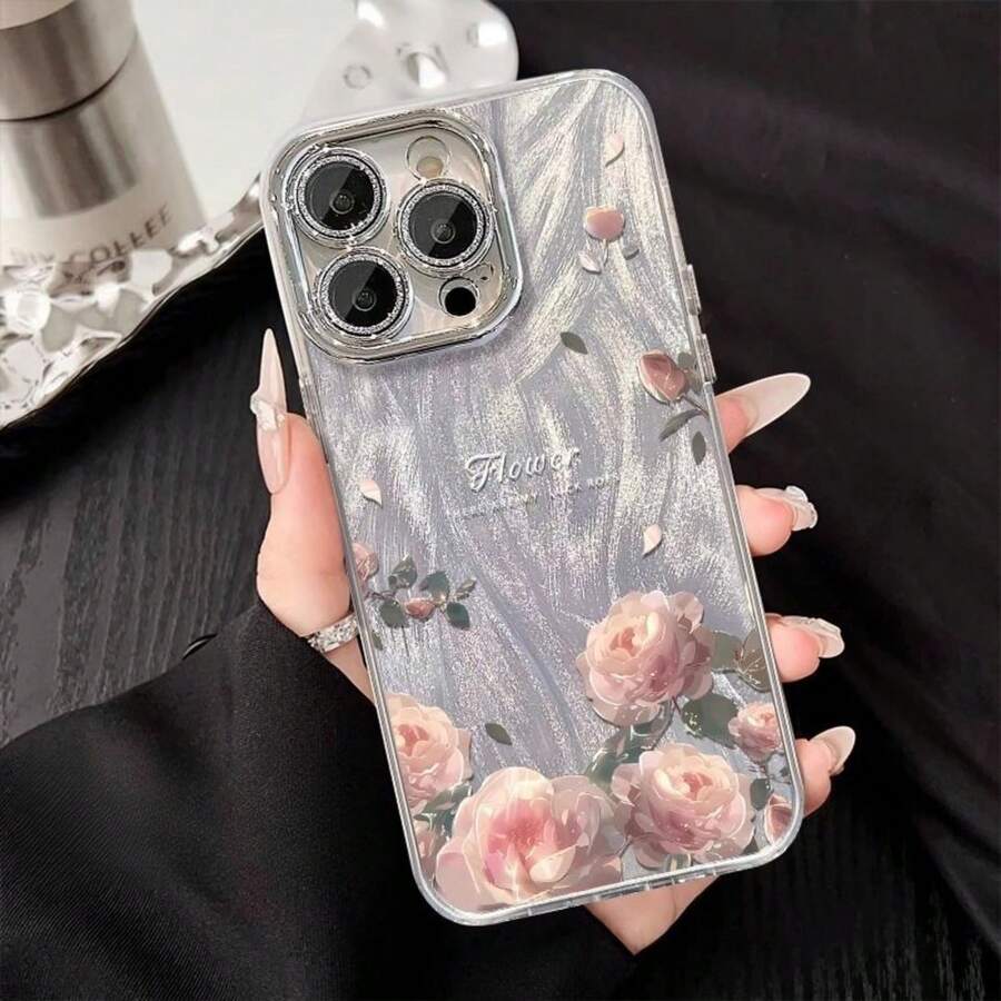 Funda para teléfono 1 pieza adecuada para teléfono con 16 flores, teléfono con textura de estampado rosa literario, anticaída, elementos florales divertidos, teléfono duradero, la mejor familia y amigos, adecuado para 16 15 14 13 12 11 Pro y otros modelos. - Colores mixtos 1 - Ver 1