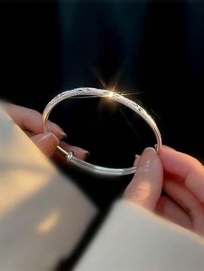 1pc Elegant Women's 925 Sterling Silver Sparkling Star Adjustable Bracelet, Luxury Minimalist Metal Jewelry, Gift For Friends