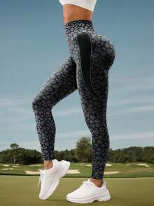 瑜伽紧身裤 无缝高弹力收腹运动紧身裤 - 黑色 - 查看 1