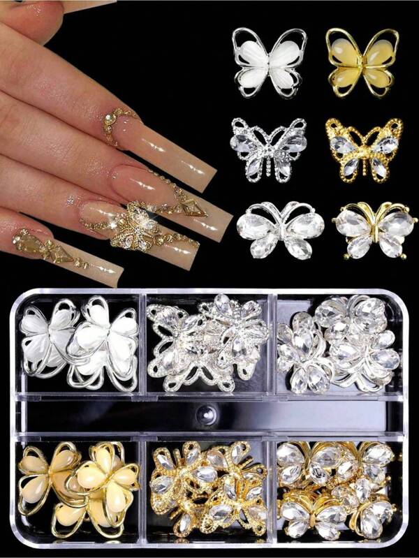 Caja de almacenamiento de accesorios de metal con mariposa de 6 ranuras (Party/vacaciones)