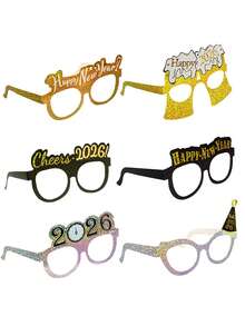 6/12张激光卡纸卡片2026新年派对装饰眼镜新年快乐跨年夜家庭聚会氛围拍照装饰道具 - 彩色 - 查看 7