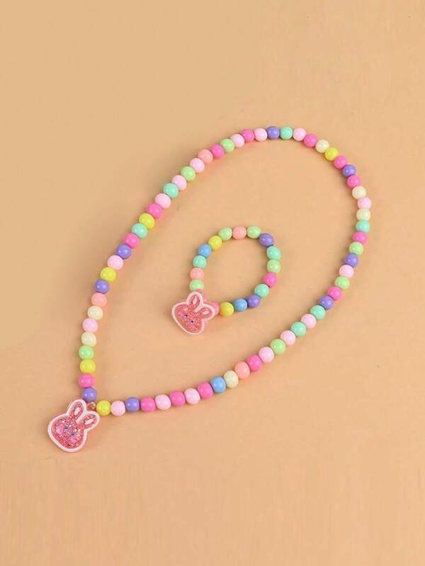 2pcs/Set Cute Cartoon Animal Pendant Necklace And Bracelet Jewelry Set, Suitable For Girls Daily, Festival, Party, Gift