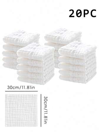 20pcs Soft Baby Washcloth Set - Solid Color Burp Cloths, Bath Towels, Face Towels And Baby Wipes, 6-Layer Super Absorbent Fabric, Perfect For Newborn Registry And Holiday Gifts(White, 20pcs Set, Stretched Size: 11.81"X11.81")