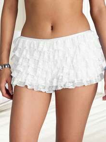Lace Ruffle Bloomers Women Lolita Mini Shorts Mesh Pumpkin Micro Boy Bottoms Ruffled Pettipants Layered Panties - White - View 4