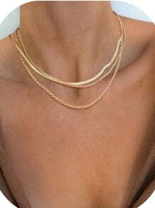 3 Pieces Women Y Shaped Necklace Set Exquisite Gold Snake Chain Minimalist Layered Jewelry Gift For Her Birthday Anniversary
