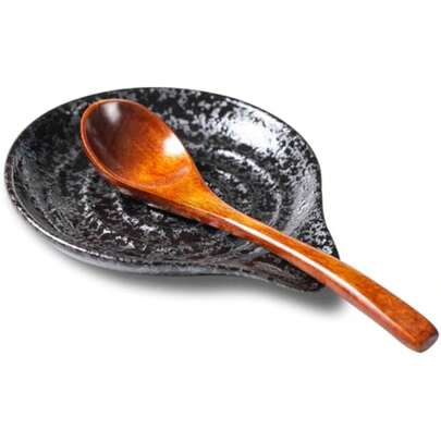 Spoon Rest, Ceramic Utensil Spoon Spatula Ladle Holder, 6 Inches Spoon Holder For Countertop, Coffee Bar Accessories Dishwasher Safe, Utensil Rest For Kitchen Counter Splash Black