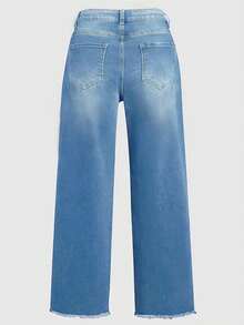 Jeans For Women Mid Rise Waisted Baggy Wide Leg Stretchy Denim Ankle Pants Cropped Jeans With Pockets - 藍色 - 查看 4
