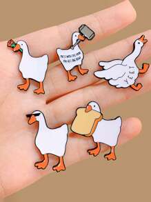 2pcs (Random Design) Cartoon Big White Goose Brooch, Creative Student Backpack Pins Clothing Accessories, Cute And Adorable Letter Metal Badge