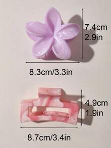 4 件装可爱花卉大理石图案发夹爪夹，用于头发造型，固定卷发发饰优雅爪夹，学校用品，大学