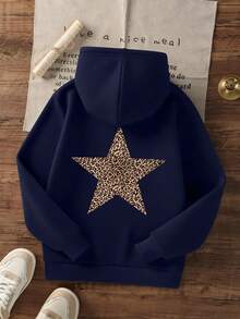 Tween Girls Casual Printed Dark Heather Thermal Lined Sweatshirt For Autumn - Navy Blue - View 3