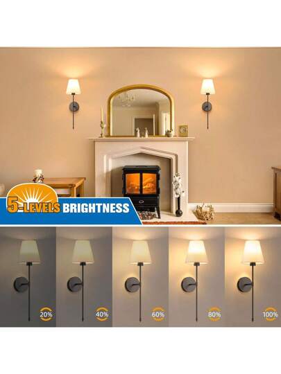 Sets Battery Operated Wand Sconces Set Of 2, Goud Rechargeable Lamps Magnet Detachable Remote Bulbs, 12 RGB Temperatures, Dimmable Wireless Lights Bedroom view 4