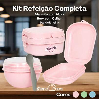Kit 3 Potes Marmita com Alça e Bowl e Sanduicheira Refeição Completa