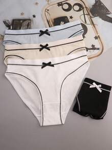 4 piezas de bragas triangulares deportivas sueltas y cómodas de seda de leche multicolor con lazo lindo para mujeres - Multicolor - Ver 4