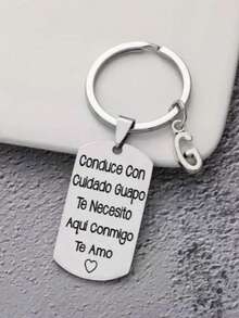 1 pieza Llavero de acero inoxidable con tallado estilo español, regalo romántico del Día de San Valentín para esposo o novio, accesorios de coche, accesorios góticos lindos de Y2K, accesorios del Día del Maestro - Plateado - Ver 18