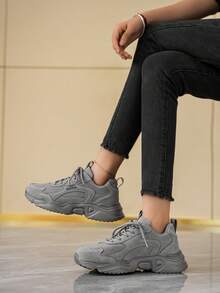 Women's New Fashion Solid Color Platform Outdoor Casual Hiking Shoes, Outdoor Running Comfortable Daily Couple Matching Sports Sneakers - Grey - View 4