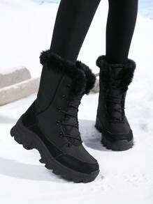 Botas de Neve Femininas, Botas Esportivas Externas Grossas e Quentes com Forração de Inverno, Botas Altas até a Panturrilha, Botas Altas da Moda, Botas para Esqui Exterior, Botas de Cadarço Folgado