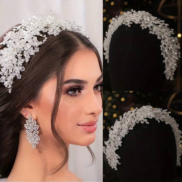 1pc Elegant Glass Hair Hoop, Bride Wedding Accessories, Suitable For All Seasons