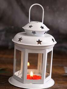 1个铁艺烛台，镂空星形装饰，圣诞蜡烛，铁艺装饰灯笼，户外家居装饰灯笼