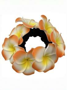1pc New Girls Faux Foam Flower Hair Scrunchie,Hawaii Daisy Flower Elastic Hair Ties, Suitable For Bun, High Ponytail, Ponytail Holders, Hair Elastics, Hair Rubber Bands, Hair Bobbles