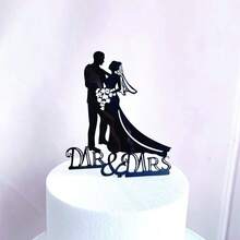 25 Estilos de Decoração de Bolo de Noiva e Noivo Preto, Decoração de Bolo de Chá de Panela, Decoração de Bolo de Despedida de Solteiro, Topo de Bolo de Pedido de Casamento (Preto Clássico Dupla Face)