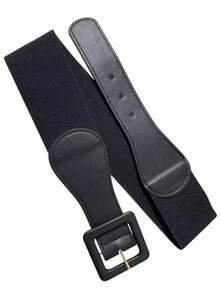 Women's Elastic Wide Belt With Buckle To Cinch Dress Waist - 黑色 - 查看 3