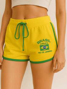 Brazilian Shorts Embroidered Women's Vintage Short - 黃色 - 查看 3