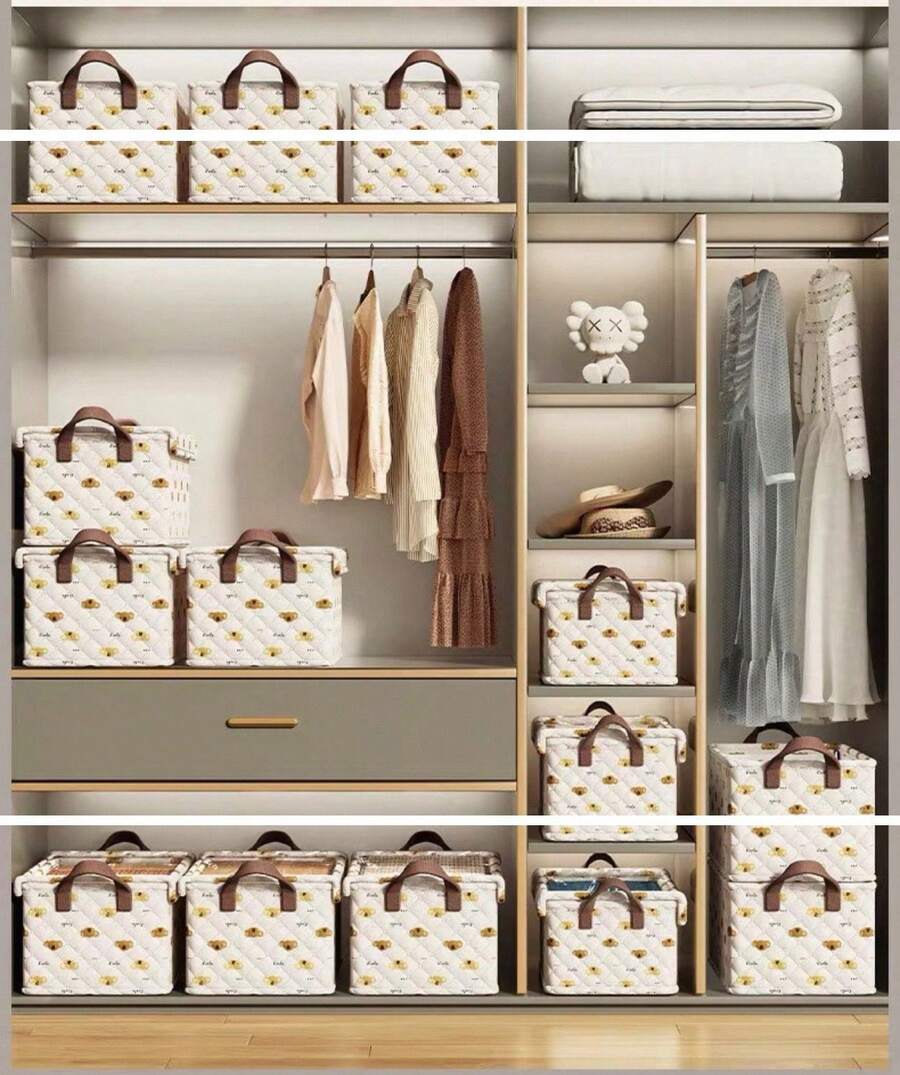 KIT 1 Children's Clothing And Toys Storage Box With Lid For Underwear And Pants-47*28*20cm - 米色 - 查看 1