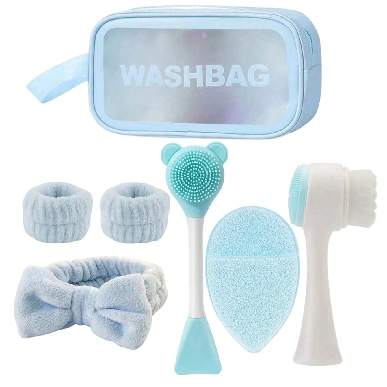 7Pcs Cleansing Set, Deep Cleansing Beauty SPA Mask Brush, Soft Headband, Hairband Set, Gentle Exfoliating Brush, Silicone Double-Headed Facial Brush, Multi-Function Portable Skin Care Tool (With Washing Bag), Facial Massage And Daily Beauty Planner, Easy To Carry For Travel,Skincare Headband,Beauty,Skin Care Products,Spa,Self Care,Skin Care Tools,Face Care,Esthetician Supplies,Skin,Face Wash,Facial