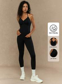 Yefecy 2Pcs Impact Gym Set For Women,Backless Tank Tops High Waist Scrunch Seamless Leggings Gym Suit Fitness Clothes Activewear Workout Sets - Black - View 7