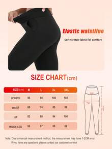 Women's High-Waisted Fleece-Lined Yoga Pants - Slimming Black With Side Phone Pocket, High-Stretch Fabric For Warmth And Comfort, Ideal For Cycling, Running And Yoga - màu đen - Xem 2