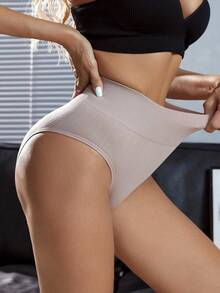 4pcs Women High Waist Shorts/Briefs, Solid Color, Comfortable, Slimming, Tummy Control Shapewear - Multicolor - View 7