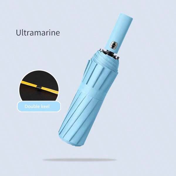 1 pièce Parapluie pliable entièrement automatique en vinyle noir, parapluie unisexe 2-en-1 pour le soleil et la pluie, parasol, anti-UV