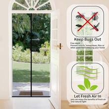 1 Stück extra großer magnetischer Fliegenschutz, schwarz-Netz dekorativer Insektenschutz Vorhang, atmungsaktiv, Sommer Schlafzimmer/Küche/Terrasse Abdeckung, selbstschließendes magnetisches Fliegengitter, moderne Heimdekoration